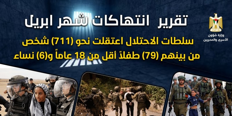 وزارة الأسرى: الاحتلال يعتقل ما يزيد عن 700 فلسطيني خلال شهر أبريل